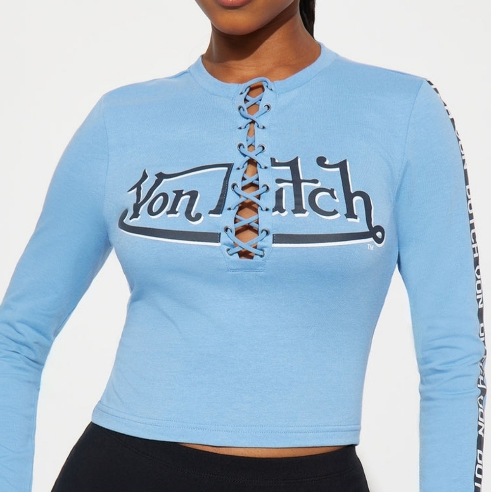 Von Dutch Light Blue Lace-Up Crop Top